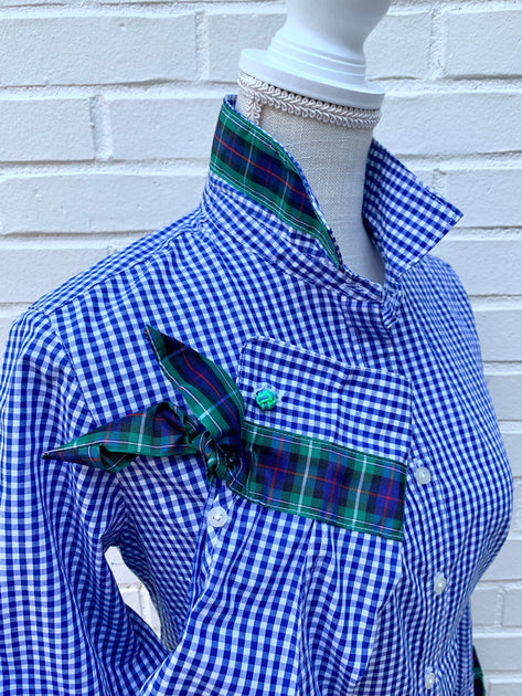 Audrey Navy Gingham Ribbon French Cuff Shirt (RFC14) Xs (0-2)