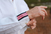 Ben Oxford Cloth Shirt - White w Navy & Pink Stripe Ribbon (Ben01)