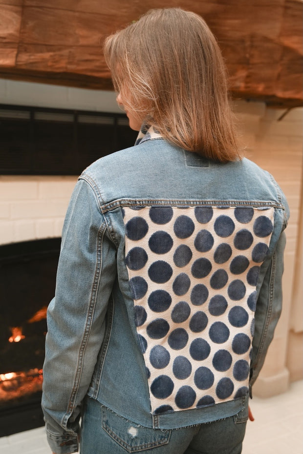 Stevie Denim Jacket - Denim w Blue Velvet Dots (ST10)