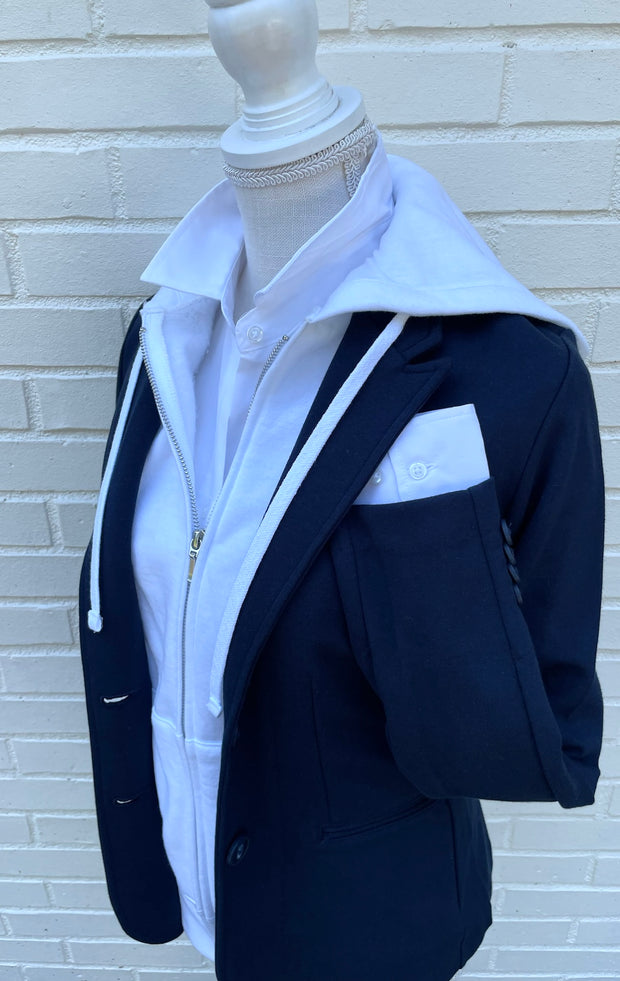 Tracey Hooded Blazer - Navy w White (HB01)