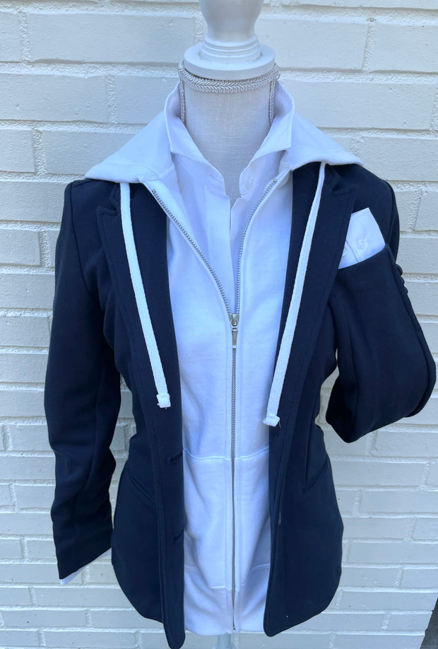 Tracey Hooded Blazer - Navy w White (HB01)