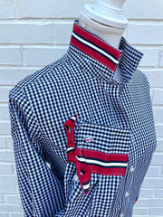 Audrey Black Gingham Ribbon French Cuff Shirt  (RFC36)