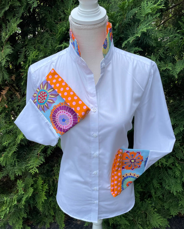 Beth Bell Sleeve - White w/Mod Flowers & Orange Dot (LB47)