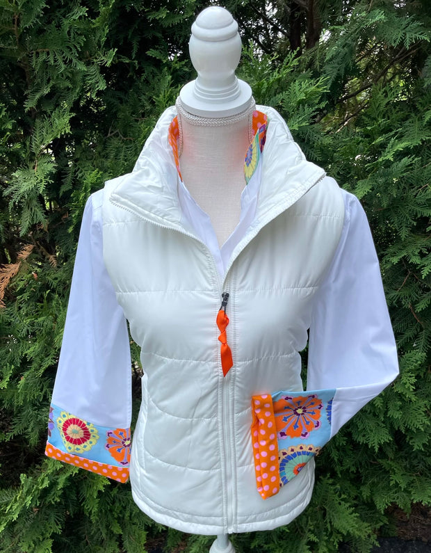 Beth Bell Sleeve - White w/Mod Flowers & Orange Dot (LB47)