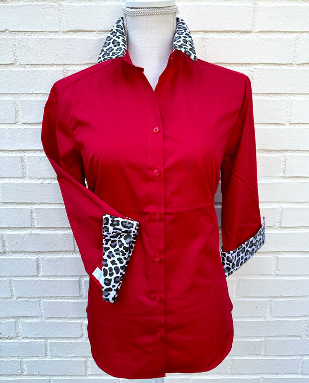 Elizabeth 3/4 Sleeve - Red w Cheetah & Red Stripe (3422)