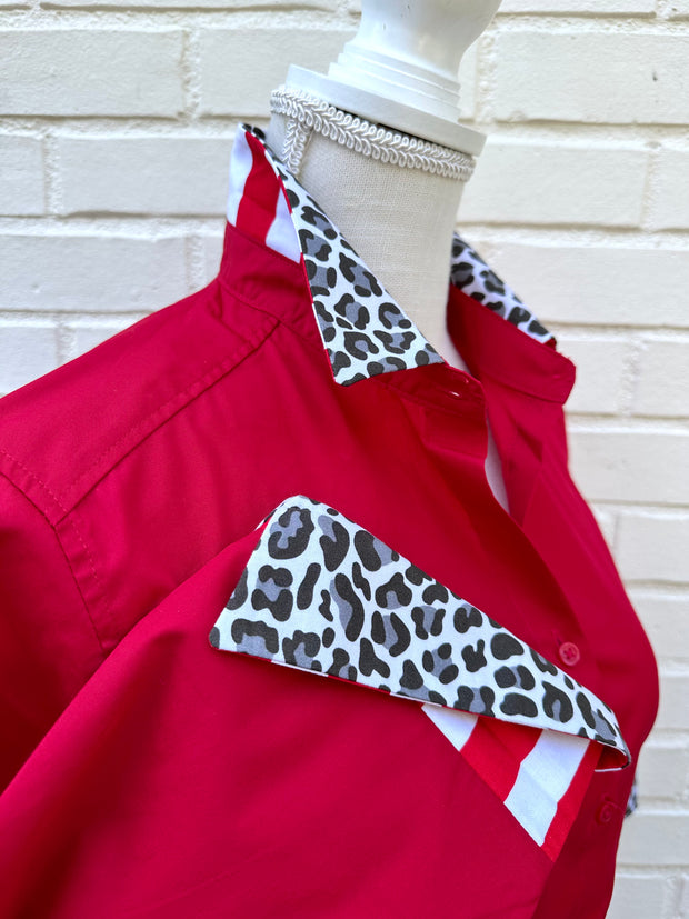 Elizabeth 3/4 Sleeve - Red w Cheetah & Red Stripe (3422)