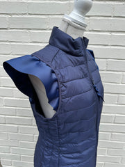 Maggie May Ruffled Shoulder Puffer Vest Navy w Navy (PFR02)