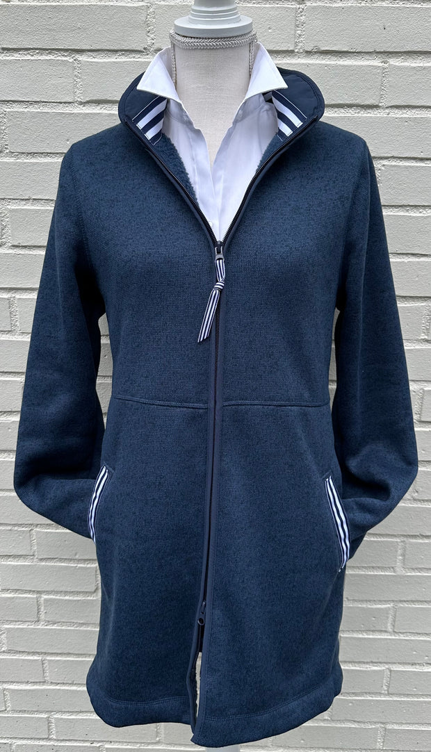 Jenny Fleece Sweater Navy w Navy & White Stripe Ribbon (FS01)