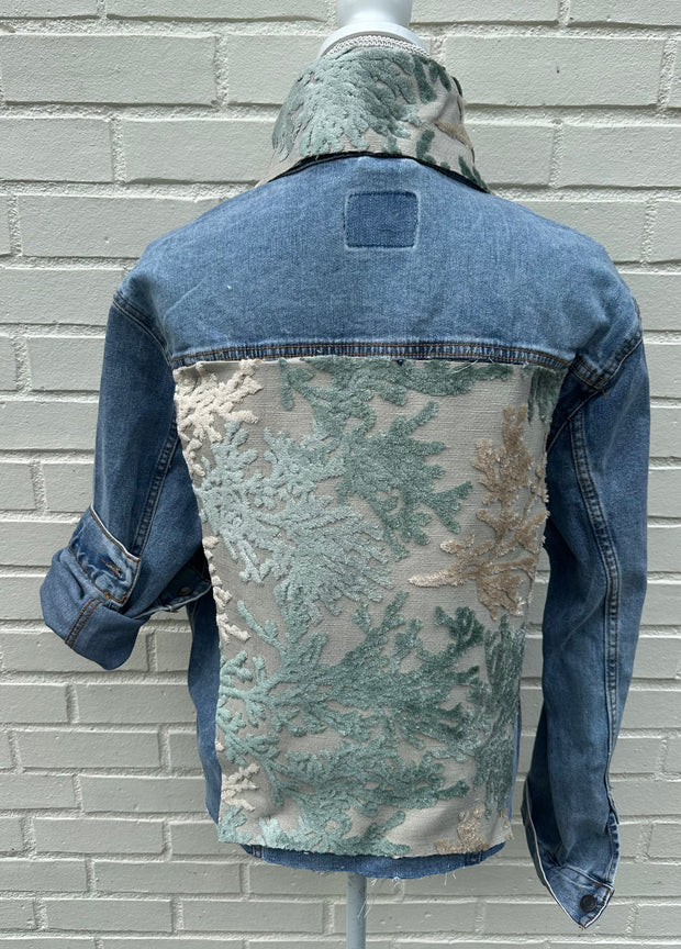 Stevie Denim Jacket - Denim w Green & Khaki Velvet (ST05)