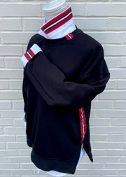 Danny Crew Neck Sweatshirt - Black w Black, White & Red Stripe Ribbon (Danny05)