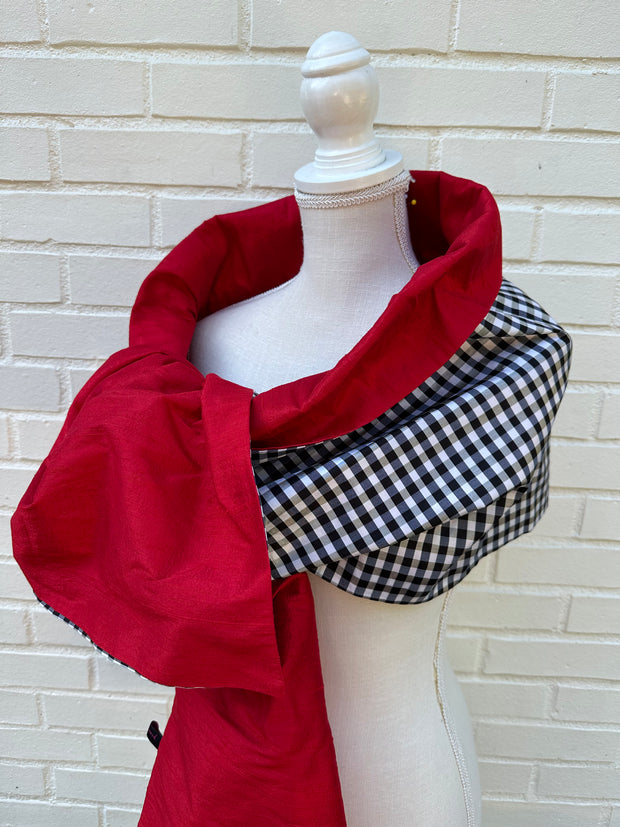 Silk Wrap in Black Gingham Check and Red (LW40)