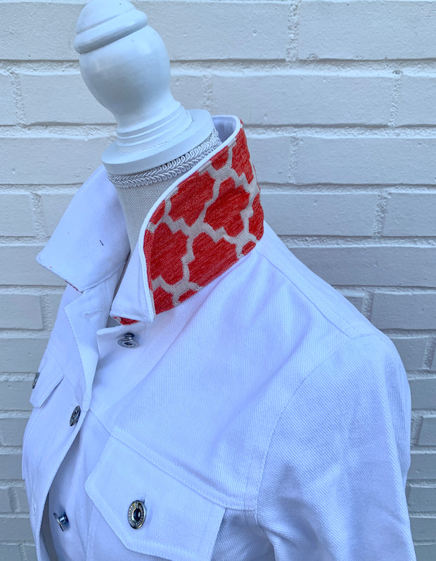 Dorothy White Denim Jacket w Orange Tile (DWJ19)