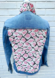 Stevie Denim Jacket - Denim w Pink & Taupe Velvet Animal Print (ST09)