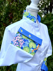 Beth Bell Sleeve - White w Blue & Pink Floral & Blue Bees (LB48)