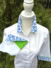 Elizabeth 3/4 Sleeve  - White w Blue Cheetah & Green Cheetah (3426)