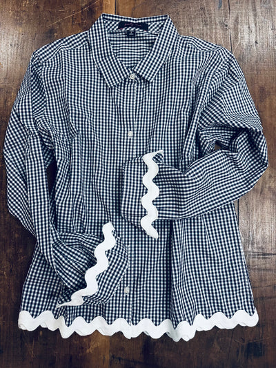 Bridget Gingham Ric Rac Shirt (GRRNVY-WT)