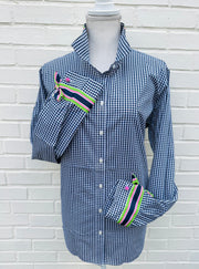 Audrey Navy Gingham Ribbon French Cuff Shirt (RFC41)