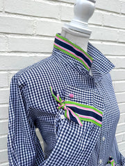 Audrey Navy Gingham Ribbon French Cuff Shirt (RFC41)