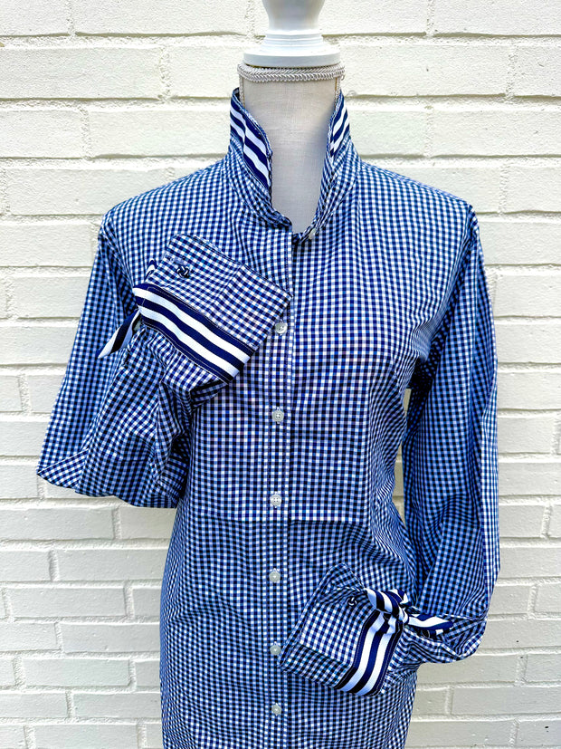 Audrey Navy Gingham Ribbon French Cuff Shirt (RFC42)