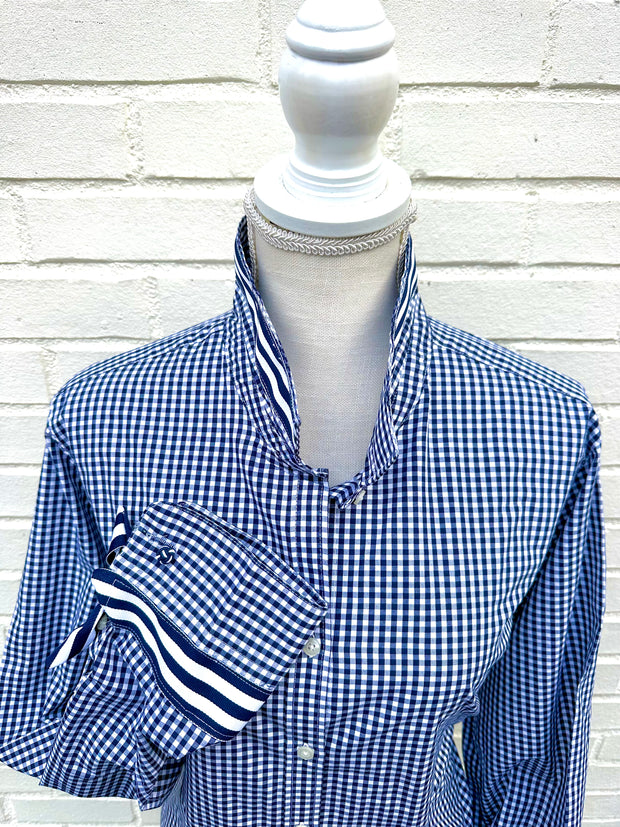 Audrey Navy Gingham Ribbon French Cuff Shirt (RFC42)