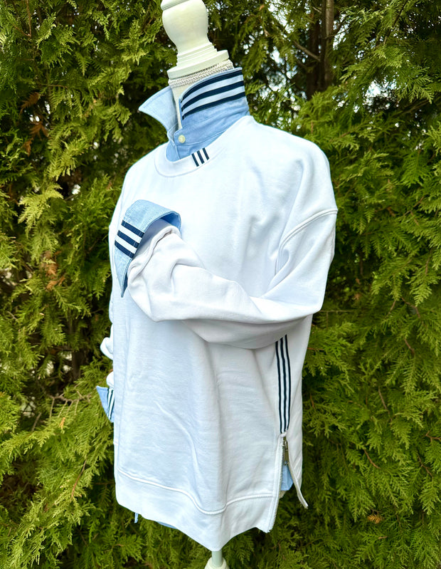 Danny Crew Neck Sweatshirt - White w Navy & White Stripe Ribbon (Danny09)