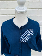 Patty Cardigan - Navy w Navy & White Stripe Ribbon (Patty02)