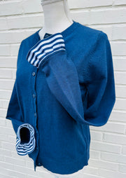 Patty Cardigan - Navy w Navy & White Stripe Ribbon (Patty02)