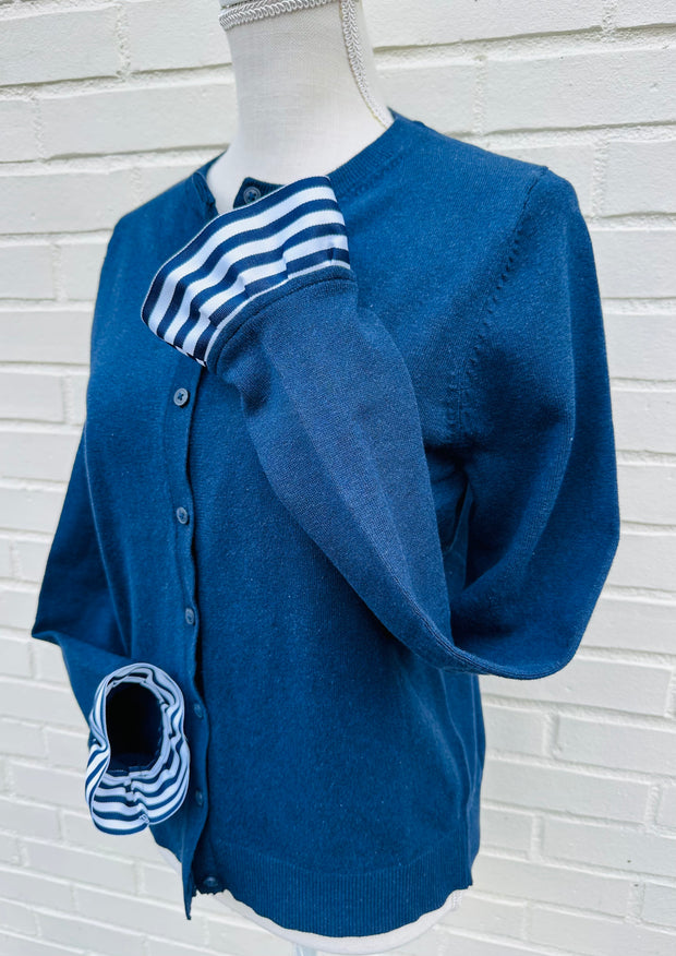 Patty Cardigan - Navy w Navy & White Stripe Ribbon (Patty02)