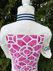 Dorothy White Denim Jacket w Pink Trellis (DWJ19)