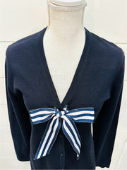 Eileen Cardigan - Navy w Navy & White Stripe Ribbon (Eileen02)