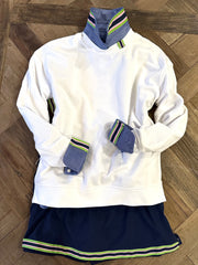 Danny Crew Neck Sweatshirt - White w Navy, Pink & Green Stripe Ribbon (Danny07)