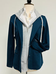 Tracey Hooded Blazer - Navy w Grey (HB04)