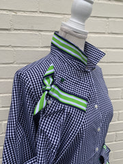 SALE - 2XL ONLY - Audrey Navy Gingham Ribbon French Cuff Shirt  (RFC13) *FINAL SALE*